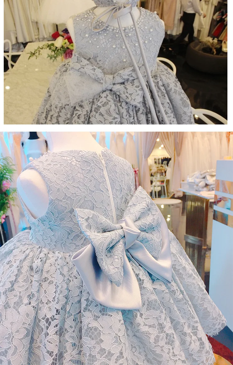 Одежда для маленьких девочек с бантом кружевное платье новорожденных крещения