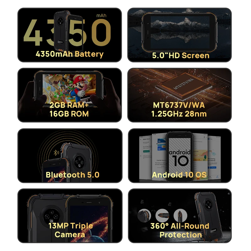 Смартфон DOOGEE S35 защищенный 13 МП 360 дюйма 2 + 16 ГБ 4350 мАч | Мобильные телефоны и