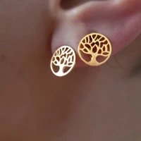 tree of life earrings for women fashion brincos 2021 stainless steel plant stud earrings color simple boucle doreille