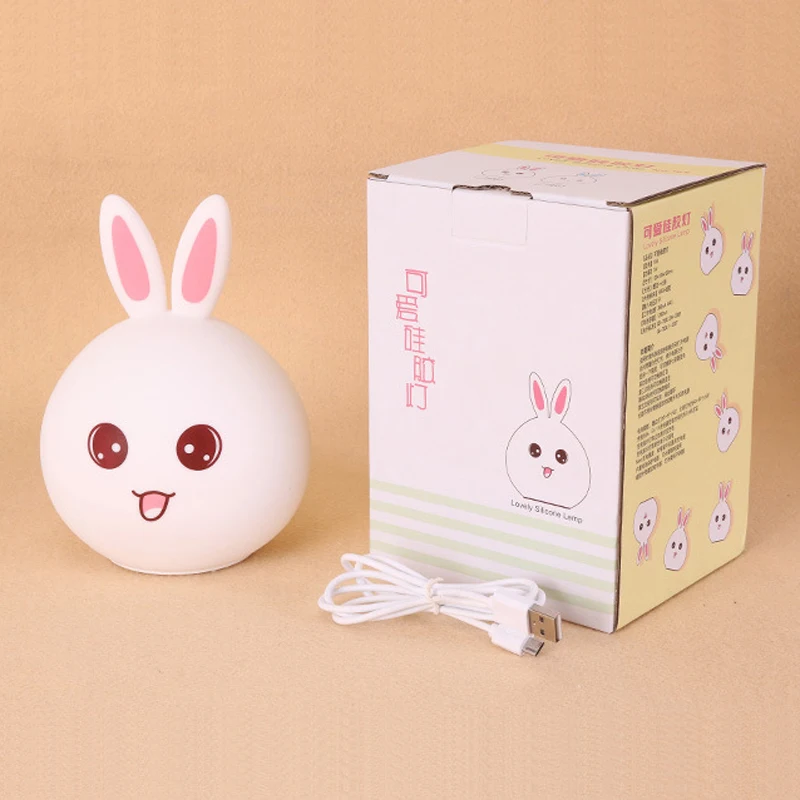

7 Color Changing Rabbit Night Light Silicone Touch Sensor Tap Control Nightlight +remote controller for Kids Children Baby