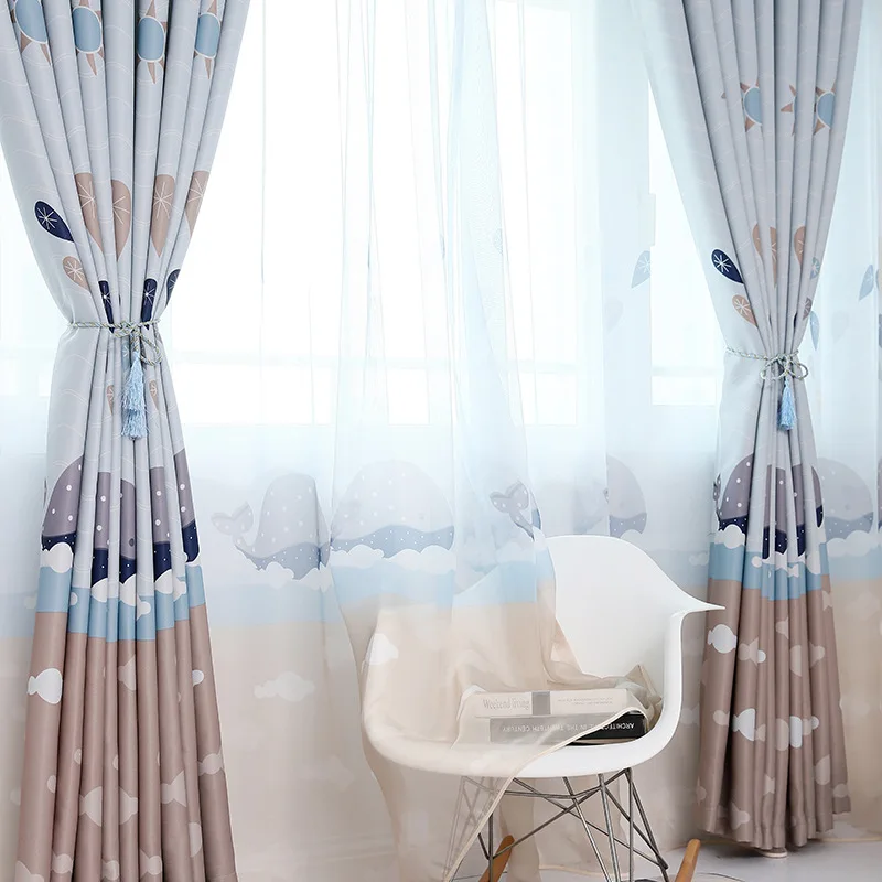 

Modern Simple Curtains for Living Dining Room Bedrooms Printed Cartoon Shading Curtain for Children's Room Blackout Curtains