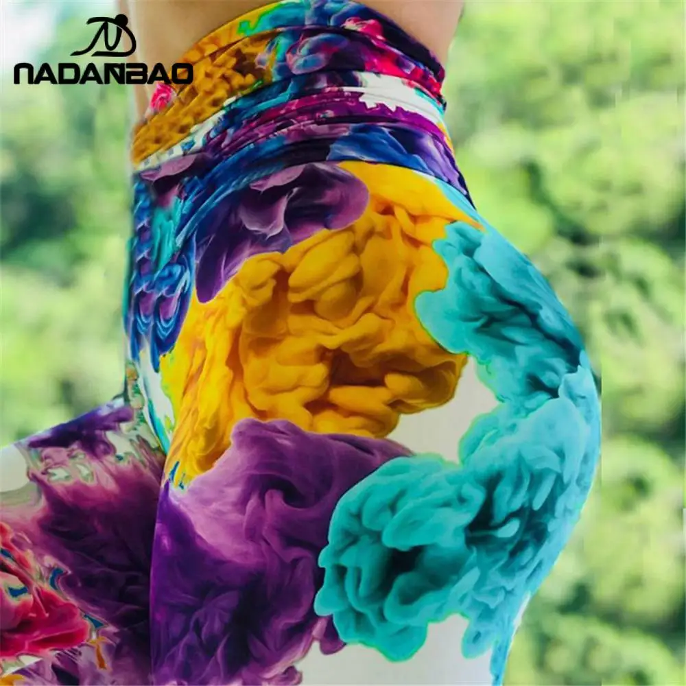 

Женские разноцветные легинсы NADANBAO, спортивные легинсы для фитнеса с 3D цифровой печатью, эластичные легинсы для тренировок с высокой талией