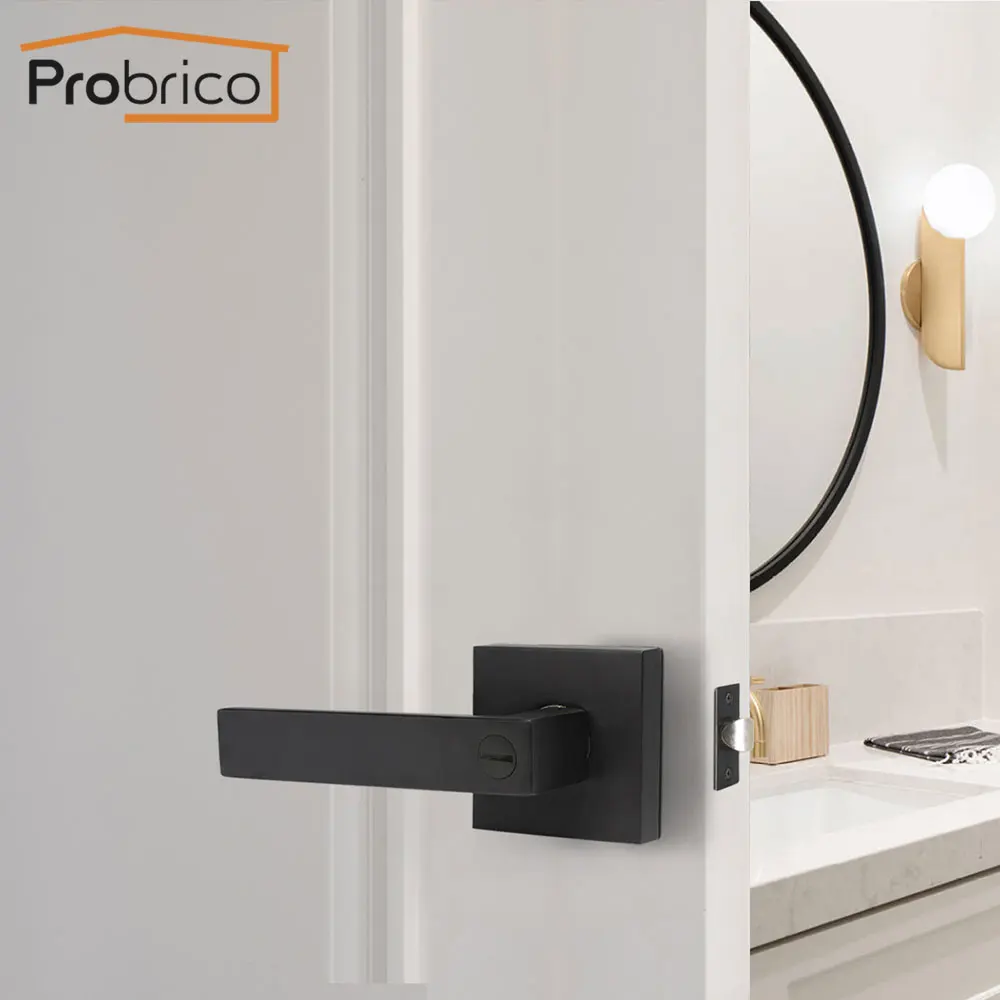 

Probrico Black Door handles for Interior Doors Front back gate levers with lock cylinder Bathroom bedroom Keyless Privacy lock