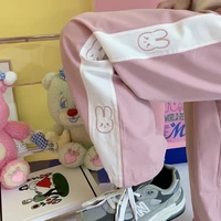 qweek kawaii joggers soft girl style womens sports pants harajuku pink wide trousers female cartoon oversize sweatpants korean