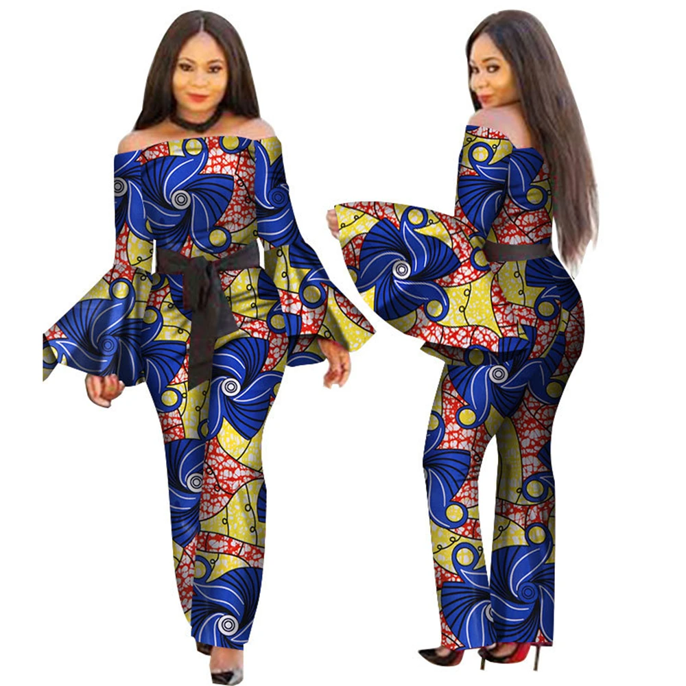 

African Ankara Jumpsuit Ruffle Big Size Party Evening Rompers 100% Cotton Wedding Bridesmaid Outfit Sexy Banquet Playsuit 2021