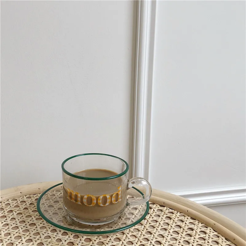 Стеклянная чашка посуда для кухни столовая кофейная кружка с блюдом