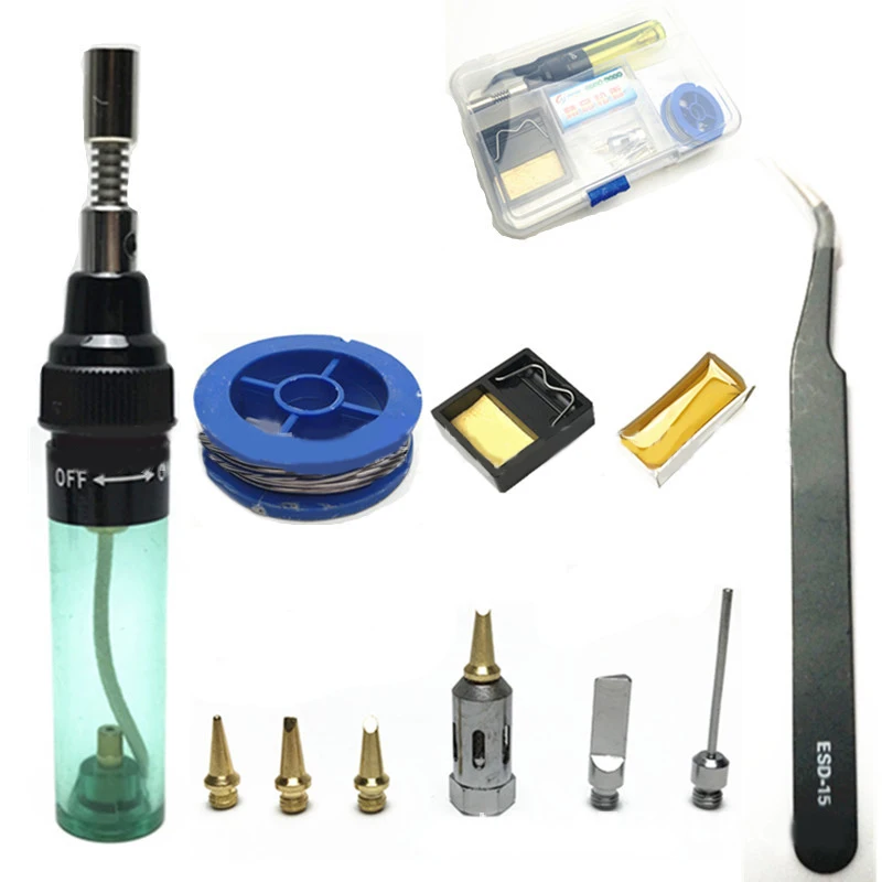 14PCs Green 3 в 1 бутановый газовый сварочный паяльник переносной сварочный фонарь для ручки горелки газовый паяльник беспроводной бутановый наконечник инструмент - Цвет: 14PCs Green