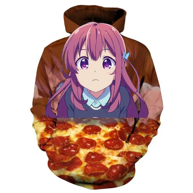 Толстовка с капюшоном в стиле аниме пицца симпатичная забавная уличная одежда