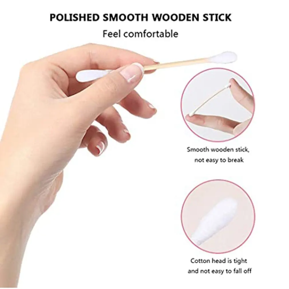 

1000Pcs Double Head Cotton Swab Wooden Stick Baby Beauty Makeup Sanitary Swab Stick Ear Cotton Swabs
