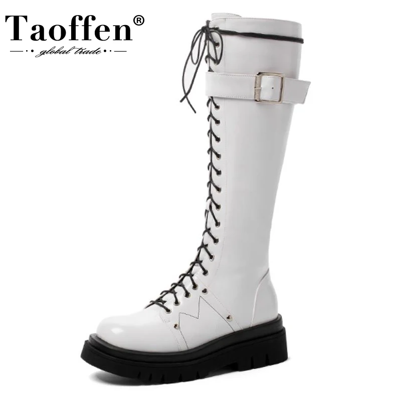 

TAOFFEN/женские сапоги до колена; Модная обувь на толстой платформе; Женские сапоги на молнии; Крутая зимняя обувь; Женская обувь; Размеры 34-43