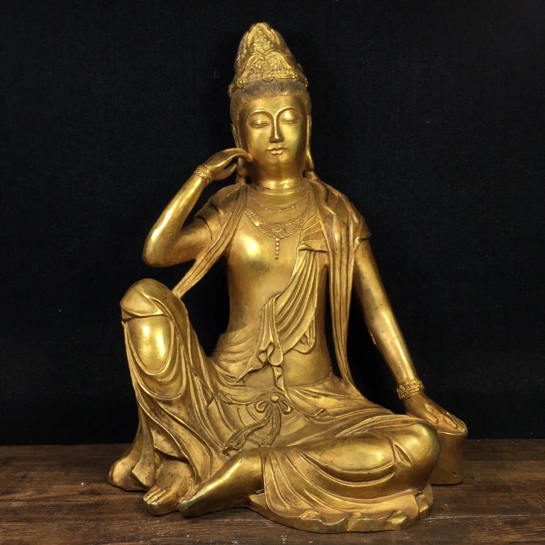 

Home Decor 13" Tibet Buddhism Old Bronze Gilt Free Avalokitesvara Guanyin Bodhisattva statue Amitabha Enshrine the Buddha