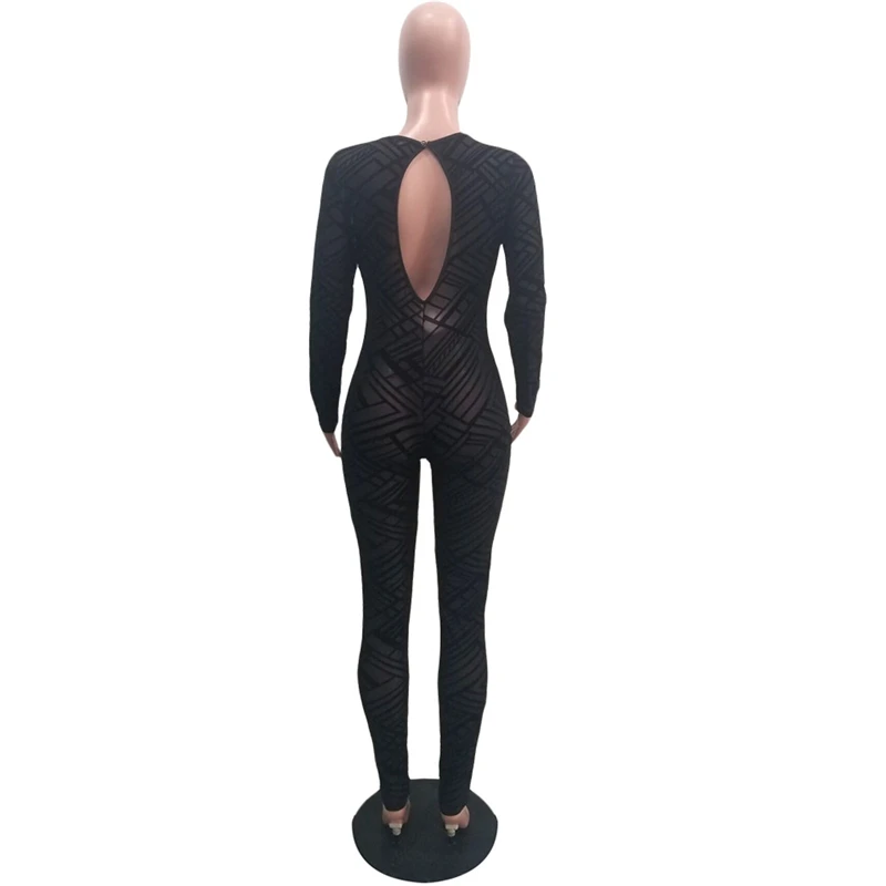 

Adogirl Women Sexy Sheer Mesh Jumpsuit Backless Long Sleeve Skinny Romper Night Club Overalls 2019 New Fashion Women Clothing