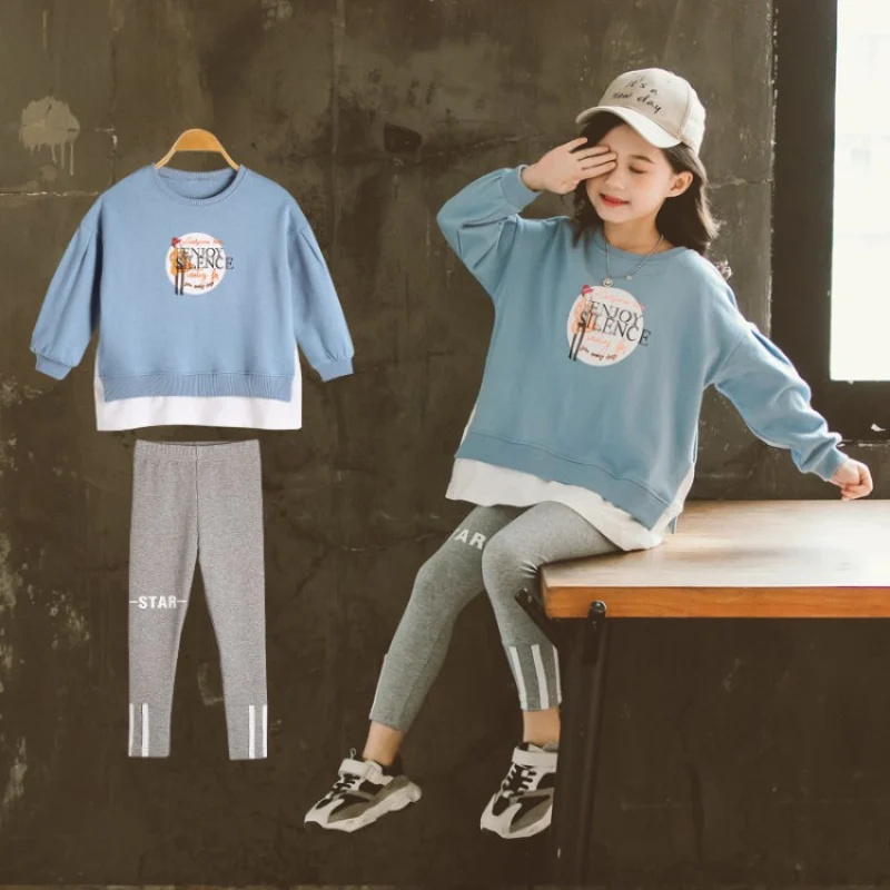 

Girls Suits Sweatshirts + Pants Kids Cotton 2021 Hooded Spring Autumn Teenagers For 4-12 Years Children Clothing Set Outfits