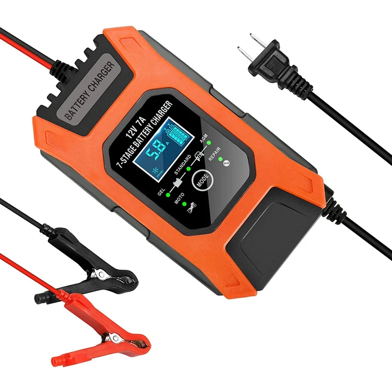 

Зарядное устройство FOXSUR для автомобильных аккумуляторов, 12 В, 7 А, ЖК-дисплей, портативное зарядное устройство для ремонта, для газонокосилк...