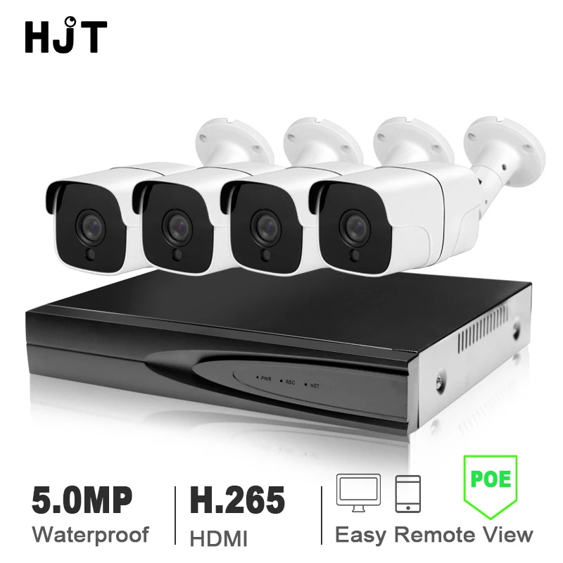 HJT P2P 4ch 5MP POE Kit H.265 система видеонаблюдения NVR наружная водонепроницаемая IP камера