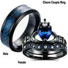 Прелести пары кольцо фляжка из нержавеющей стали, черное мужское кольцо из голубого циркона женское кольцо комплекты ко Дню Святого Валентина обручальное кольцо ювелирные изделия