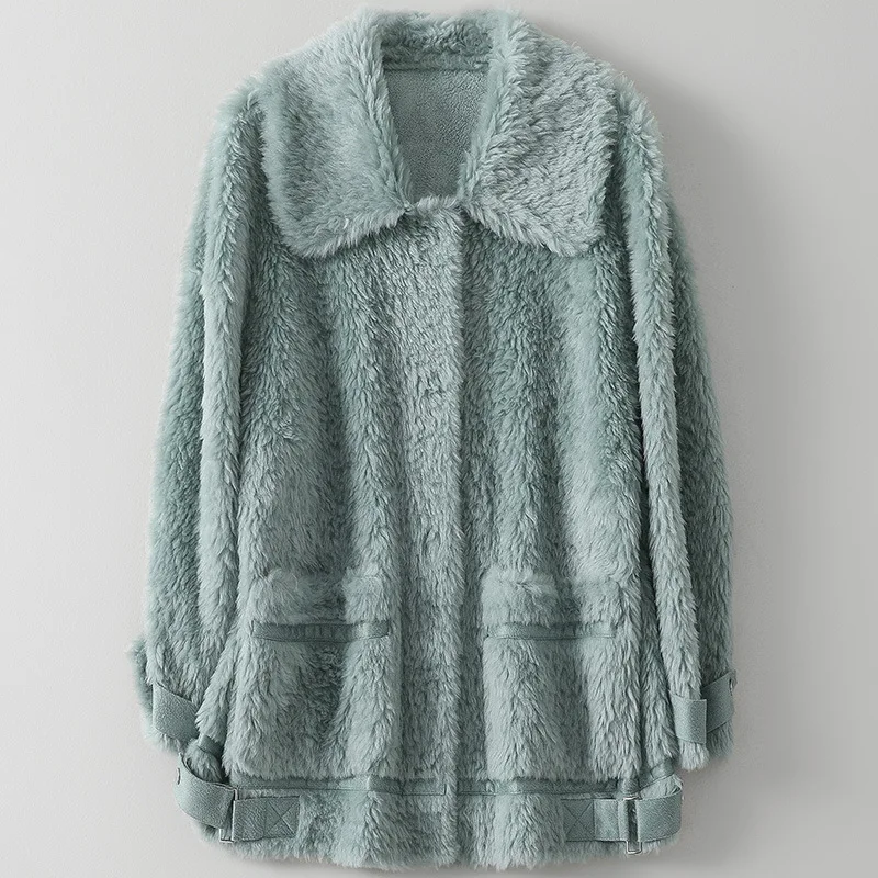 Women Warm Wool Coat Autumn Winter Fashion New Fur Jacket  Medium Length Leisure Trend Long Sleeves Pocket Casual Loose Outwear