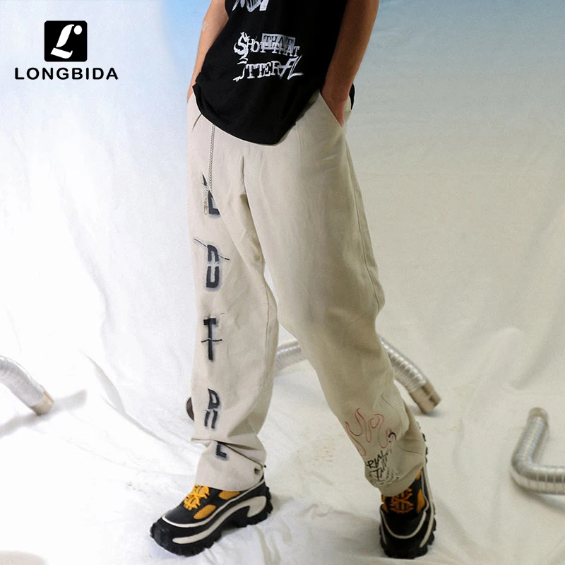 Мужские брюки карго с высокой уличной краской граффити повседневные штаны для
