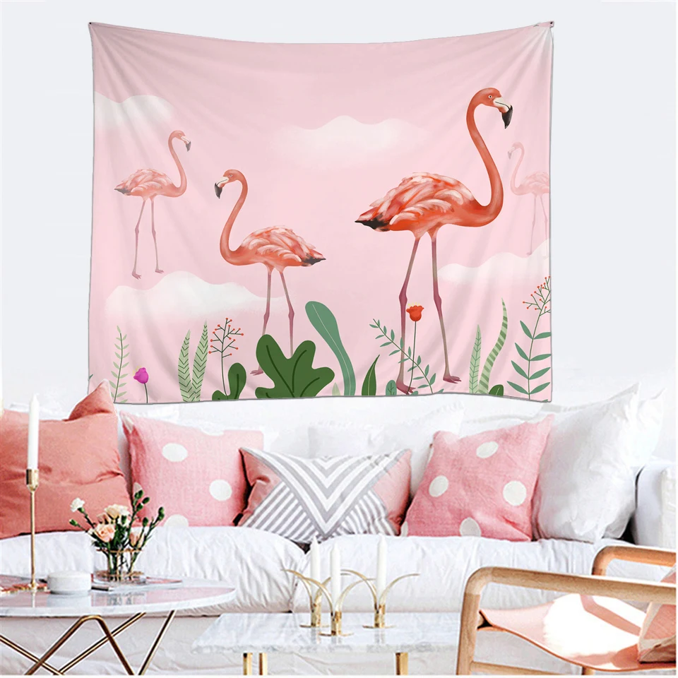 Бониу гобелен с фламинго настенный Тропическое растение печатный