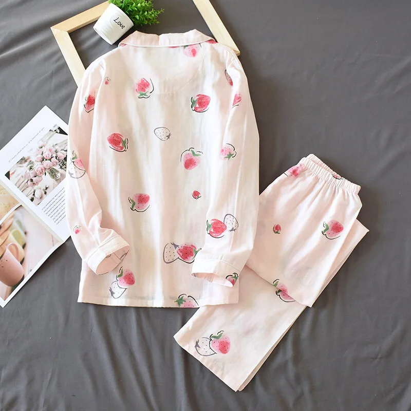 Пижамный комплект из чистого хлопка с рисунком клубники комфортный хлопковой