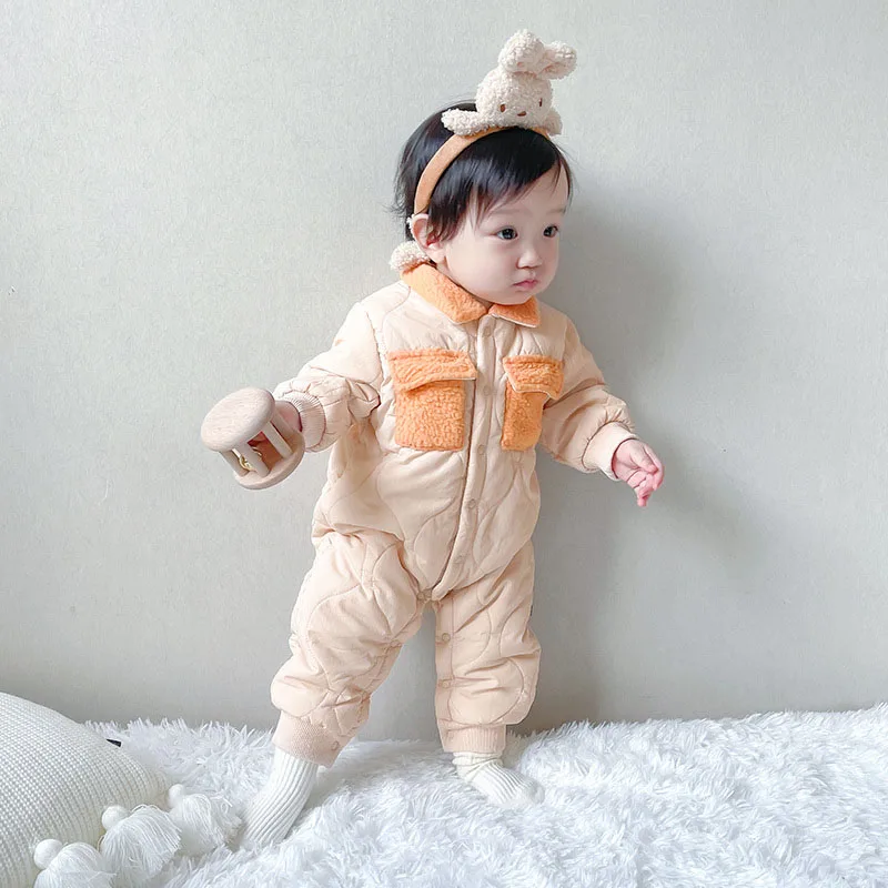 

Bear Leader/комбинезон для маленьких девочек; Сезон Зима; Коллекция 2021 года; Модная флисовая одежда с отворотами и карманами для новорожденных; Т...