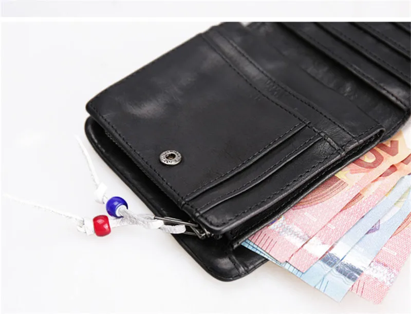 

PNDME fashion casual genuine leather men's women's black small wallet simple high quality real cowhide ID card holder coin purse