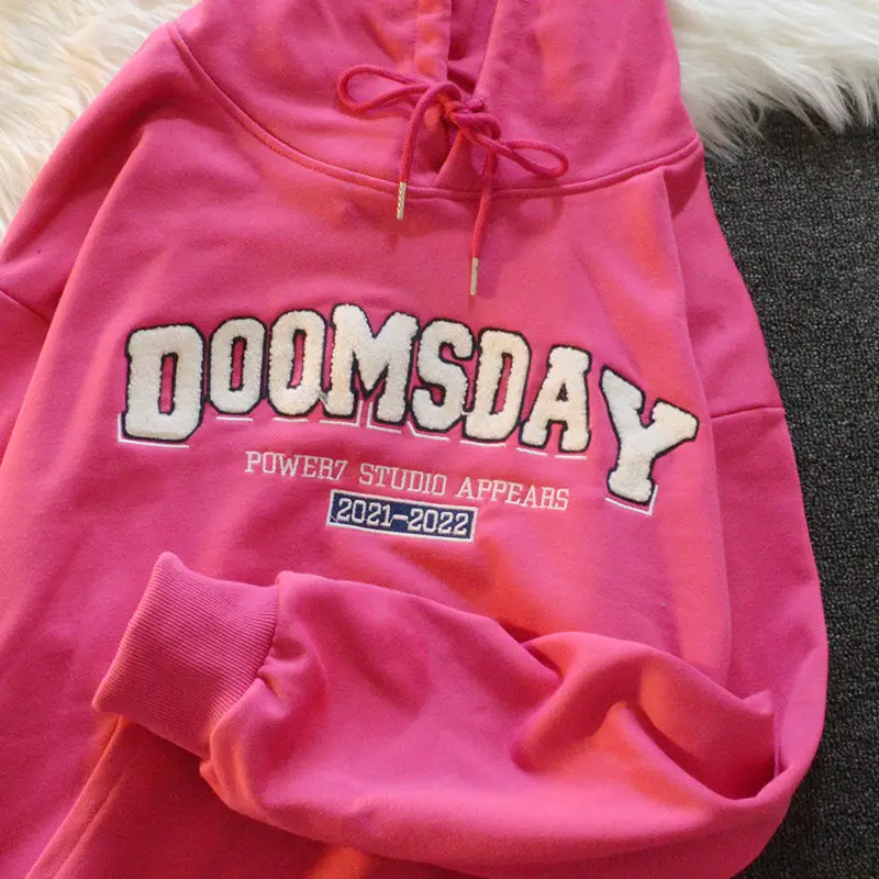

Retro Letter Embroidery Hoodies Women Long Sleeve Tops 2021New Hip Hop Streetwear Fashion Clothes for Teens Oversized Sweatshirt