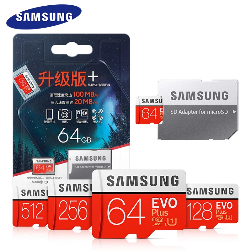 SAMSUNG   Micro SD 128    64  256  EVO Plus Class10 TF  C10 SD  100 /. MicroSD UHS-1 cartao de memoria