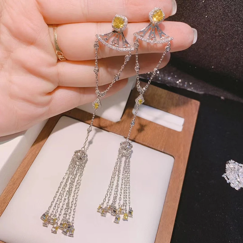 

Длинные серебряные серьги-гвоздики с кисточками в форме вентилятор ручной работы 210322-45