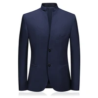 men new spring blazer jacket stand collar slim fit outwear smart casual high quality chinese tunic suit mens blazer