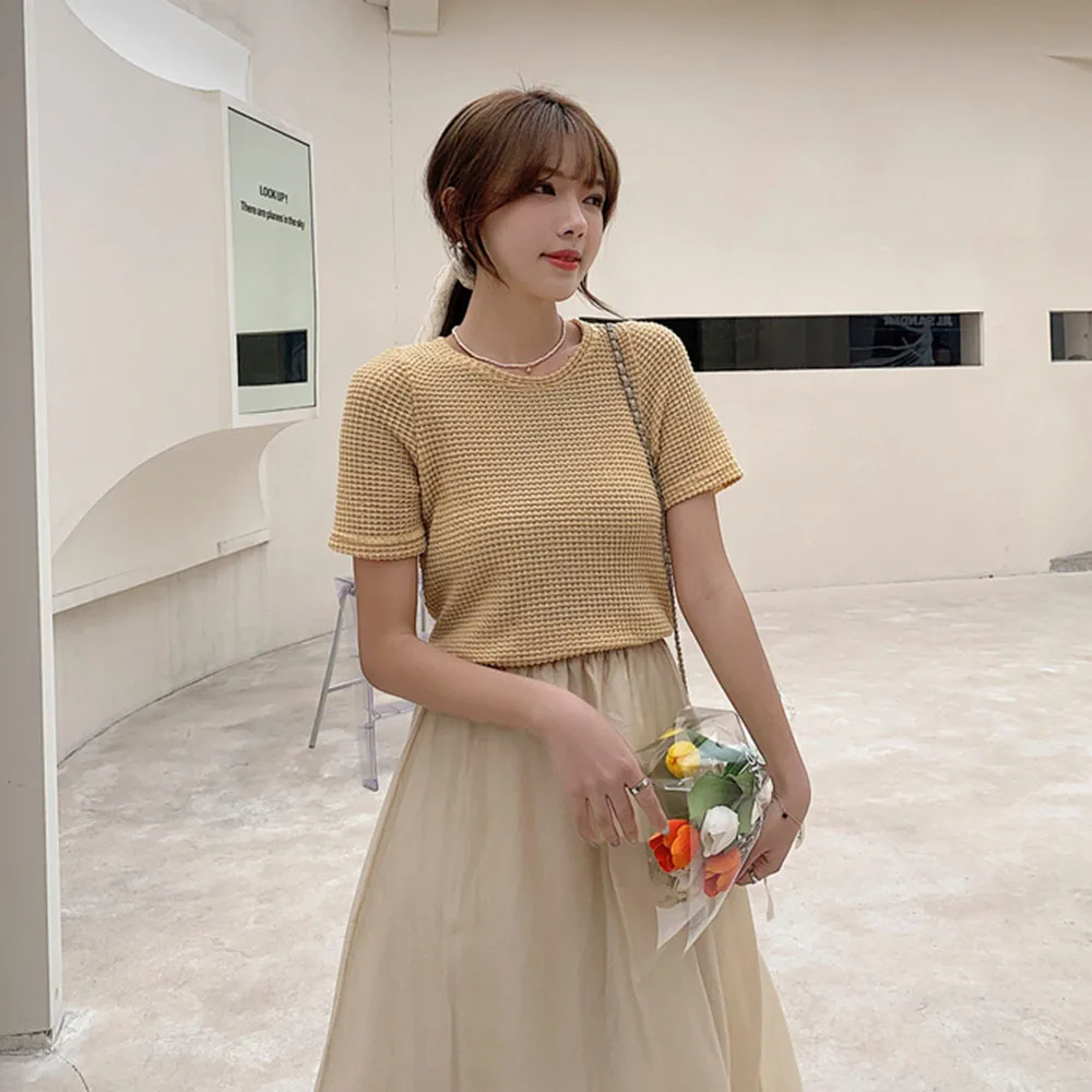 

2021 Summer Korean Fashion New Women's Round Neck Knitting Summer Solid Color Sweater Loose Casual Thin Simple