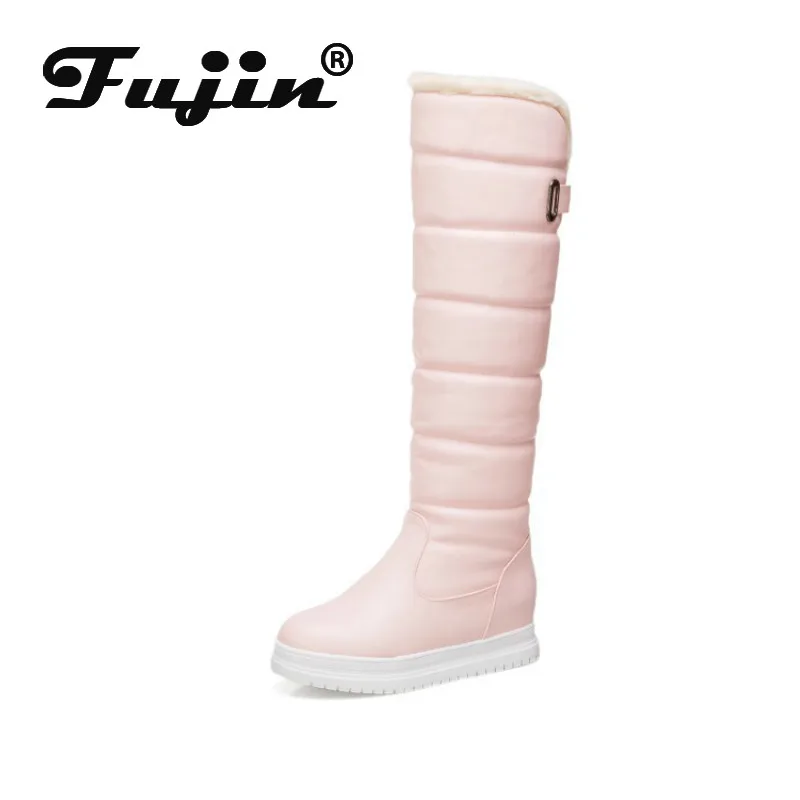 Fujin/высокие сапоги Женские зимние пушистые теплые Высокие водонепроницаемые