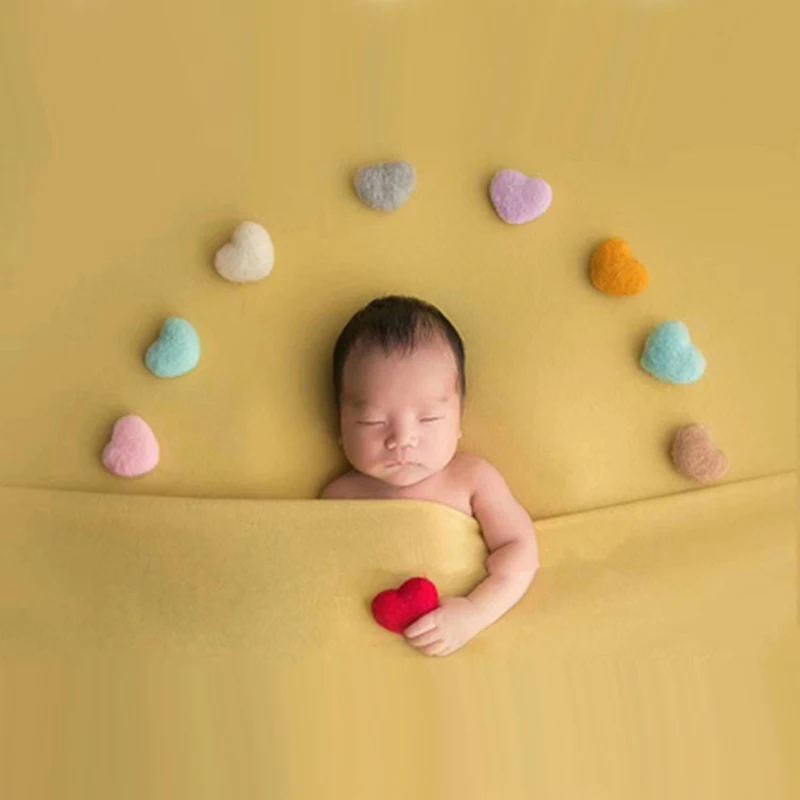 Accesorios de fotograf&iacute;a para reci&eacute;n nacido, accesorios de estudio fotogr&aacute;fico para beb&eacute;, con forma de coraz&oacute;n de amor, Color arco&iacute;ris, hecho a mano de fieltro de lana, 6 unids/set por juego-1