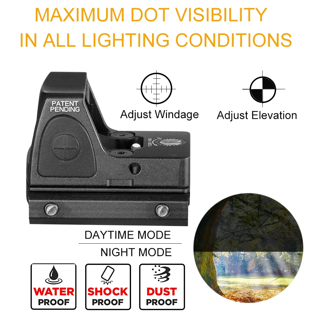 

Mini RMR Red Dot Sight Collimator Glock / Rifle Reflex Sight Scope Fit 20mm Weaver Rail for Airsoft / Hunting Rifle