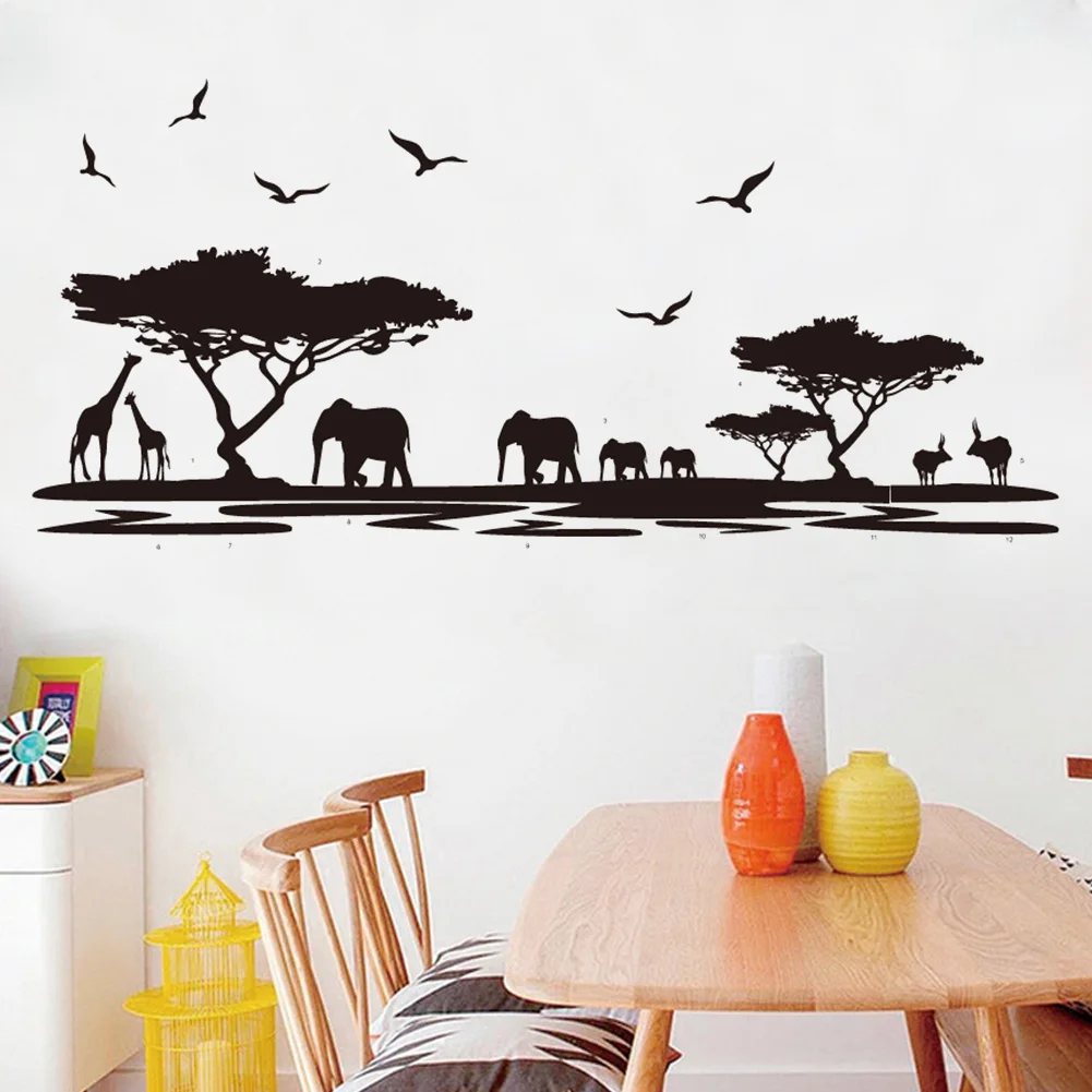 Съемный Декор искусство Африканские животные сделай сам клей легко наносится
