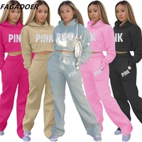 fagadoer leopard pink letter print hooded sweatsuits tracksuit women hoody jogger pants two piece set fashion streetwear 2021