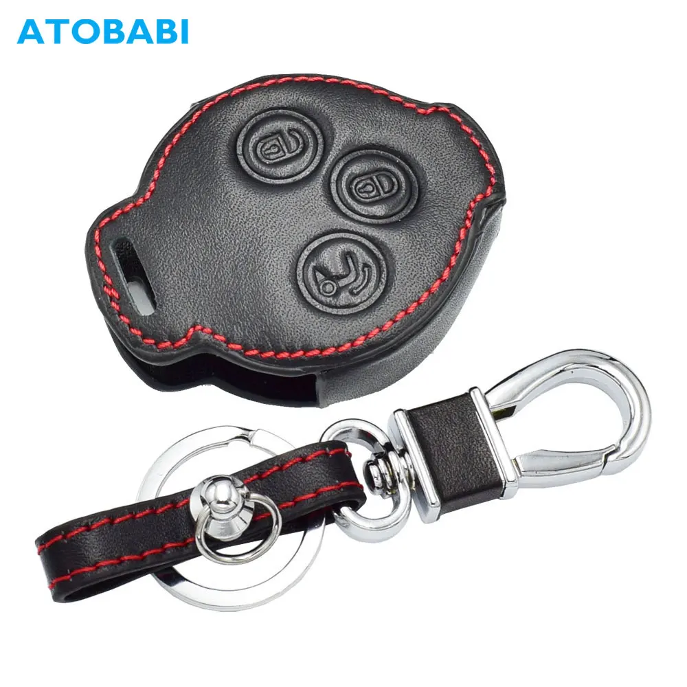 

Leather Car Key Case For Mercedes Benz Fortwo Forfour SMART City Roadst 3 Buttons Remote Shell Cover Skin Protect Bag Accessory