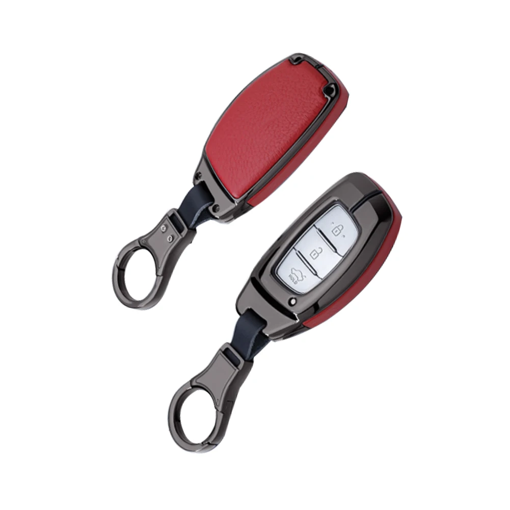 

Metal Leather Remote Smart Key Fob Cover Case For Elantra Tucson Sonata