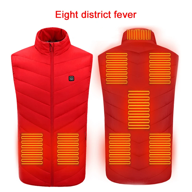 

8 Areas Heating plate Heated Vest Warm Winter Warm Electric USB Men Women Heating Coat Heat Crew Neck Camping