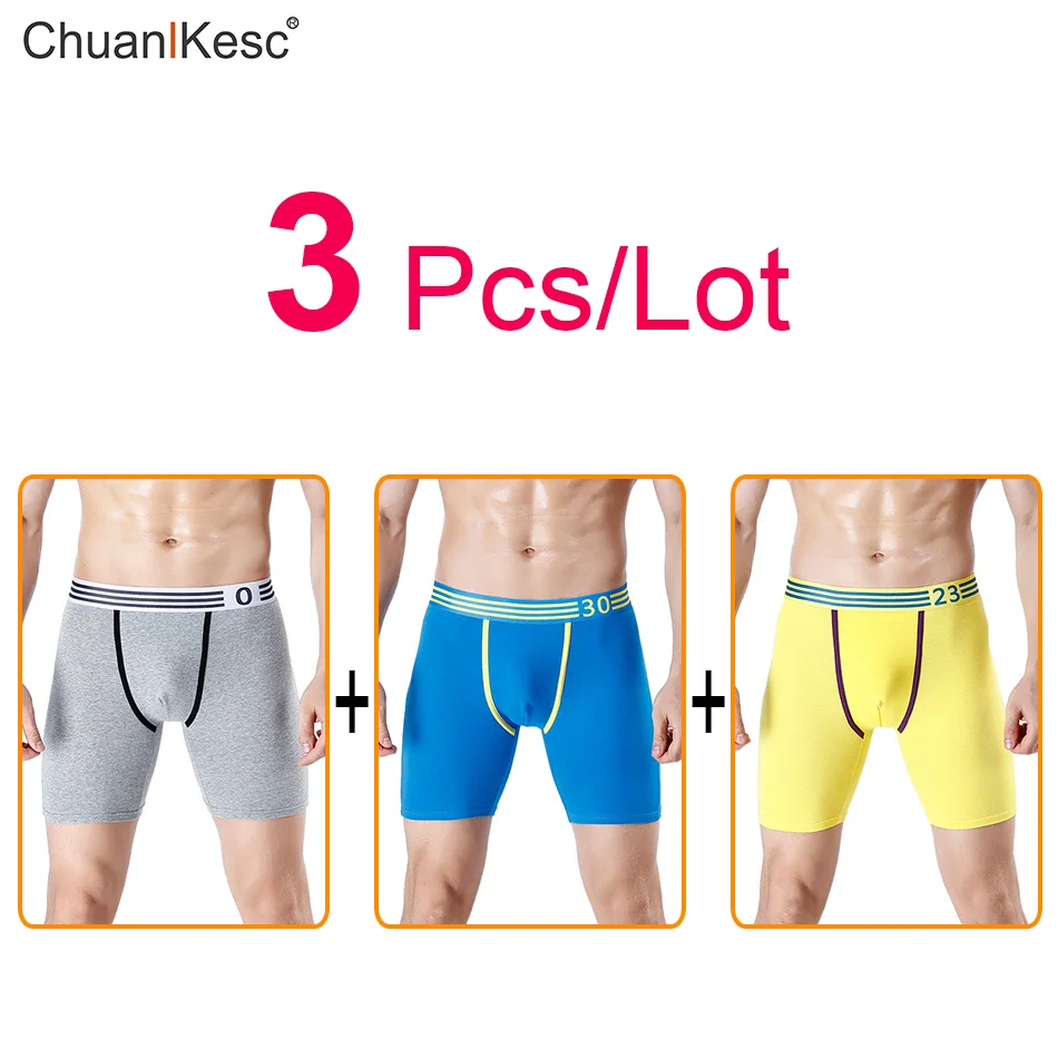 

3 Pcs Men's Lengthened Boxers Running And Playing Basketball Comfortable Anti Abrasion Leg Underwear High Quality Cotton Shorts