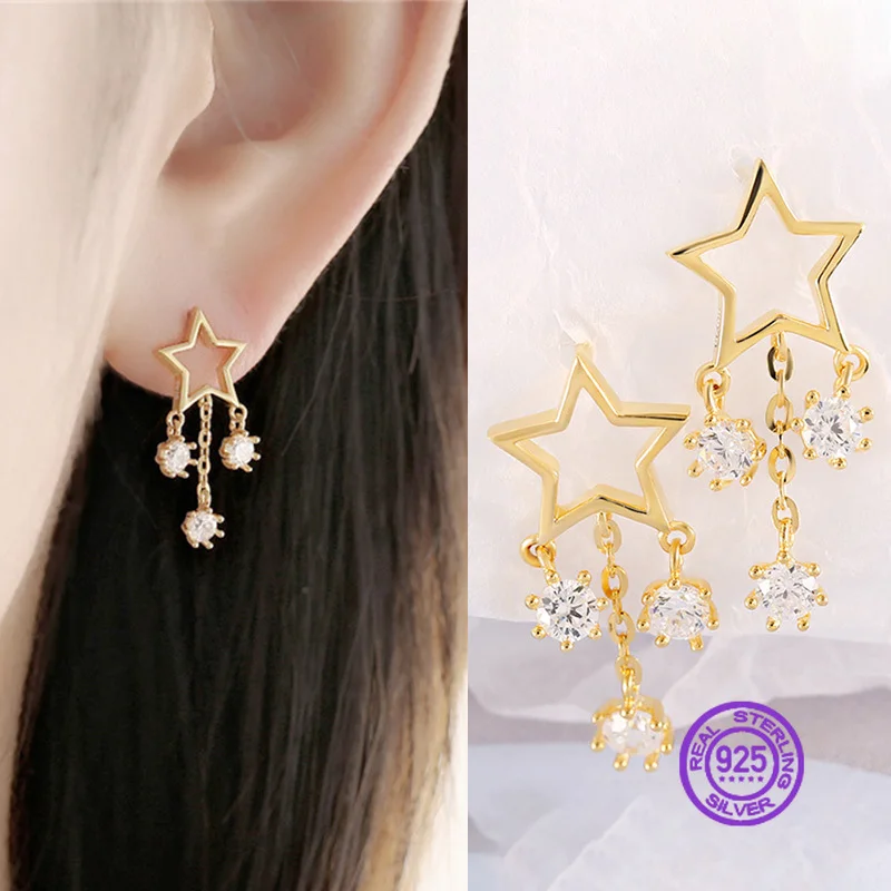 Серьги кисточки из стерлингового серебра 925 пробы серьги с пятиконечной звездой