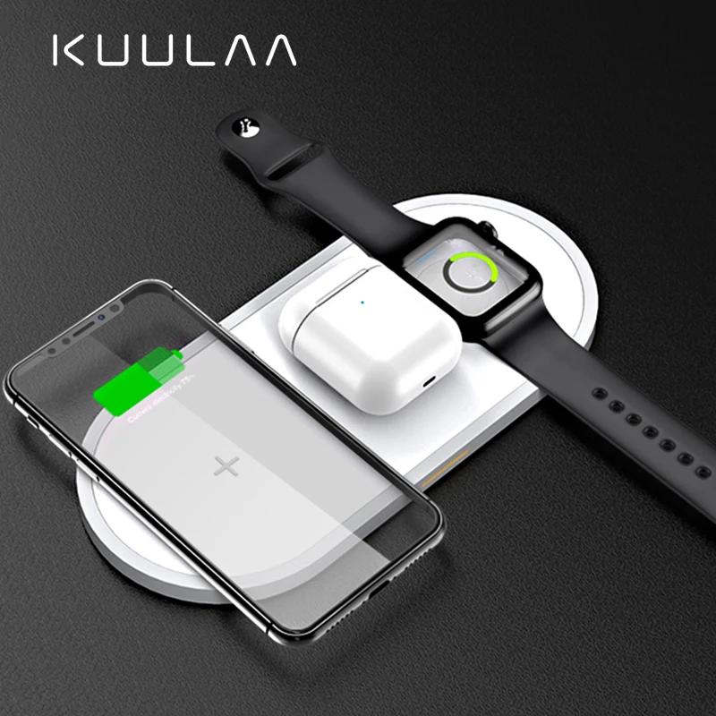Беспроводное зарядное устройство KUULAA 3 в 1 Qi для Airpods Apple Watch 4 2 iWatch быстрая