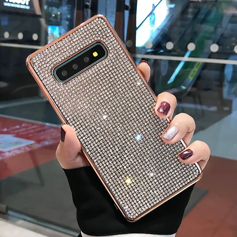 Rose Gold Модные блестящие полный Алмазный чехол для samsung S10 плюс S10E Etui для Galaxy S7 край S8 S9 Plus Note 10 8 9 чехол мягкий Стразы Coque - Цвет: Rose Gold