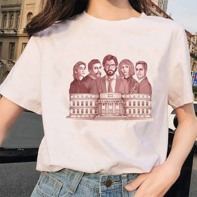 2020 Summer New Arrival Women Print Lacasa De Papel Short Sleeve Kawaii Harajuku Ulzzang Girl Tshirts Female Casual Shirt Top | Женская