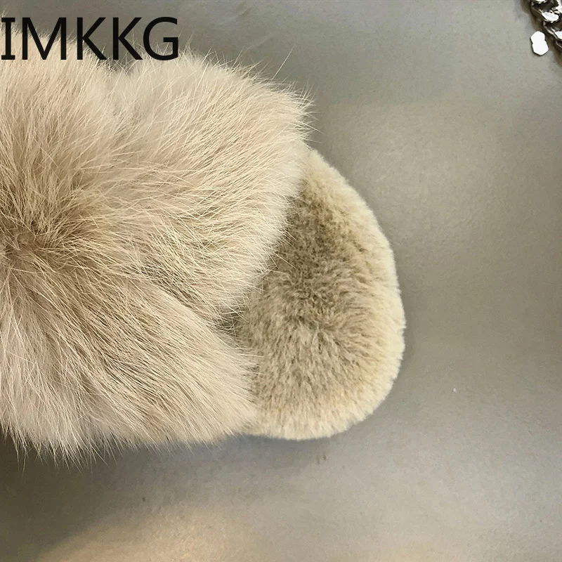 Тапки женские домашние на плоской подошве теплые мягкие без застежки мех V359