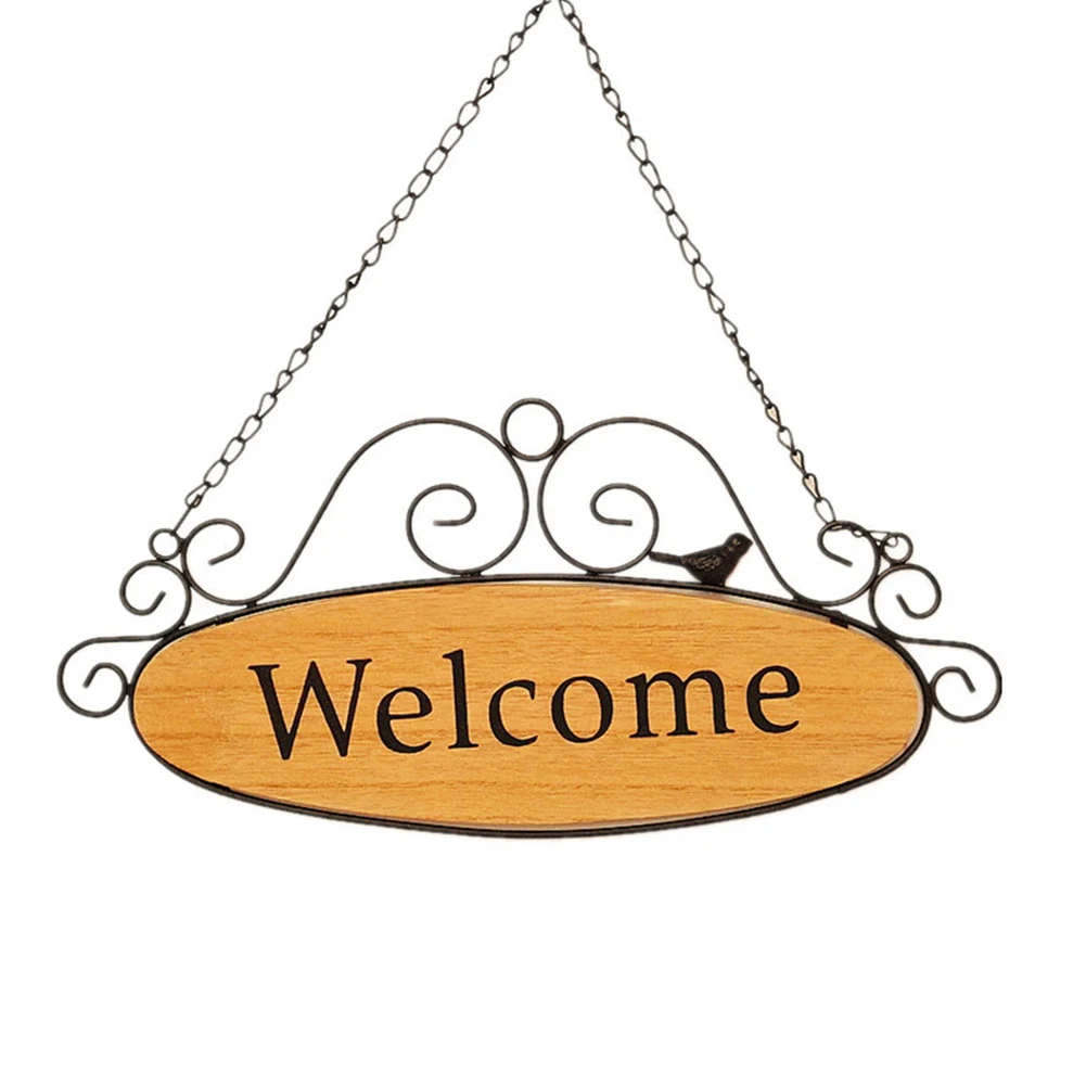 

Wood Iron Shop Bar Door Plaque Cafe Decorative Home Gate Durable Practical Wall Hanging Garden Vintage Welcome Sign Office