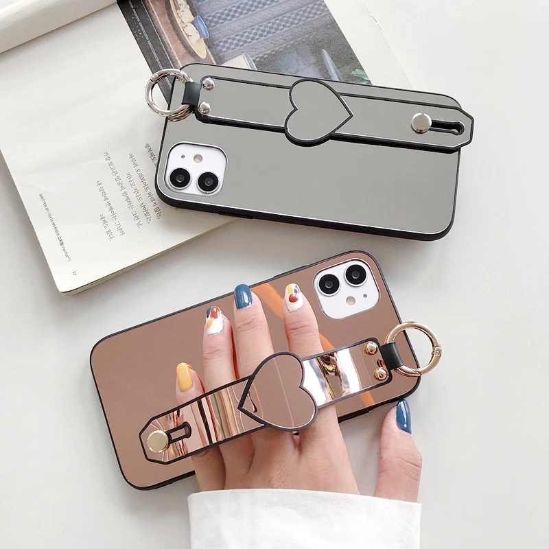 Зеркальный чехол Makup с ремешком на руку для iPhone 11 Pro Max чехлы женщин XR X XS роскошный