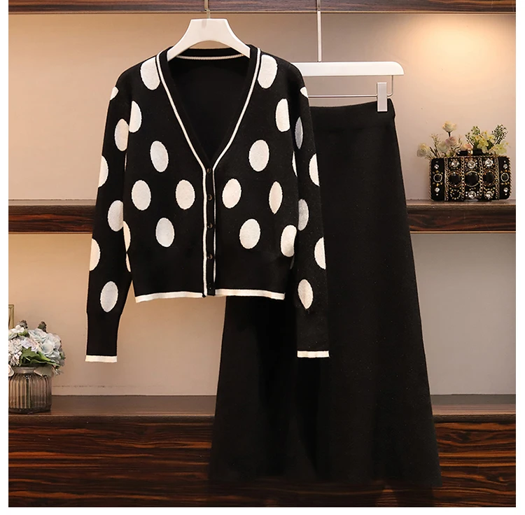womens clothing New black top and skirt two piece set plus size winter sweater set women knitted suit