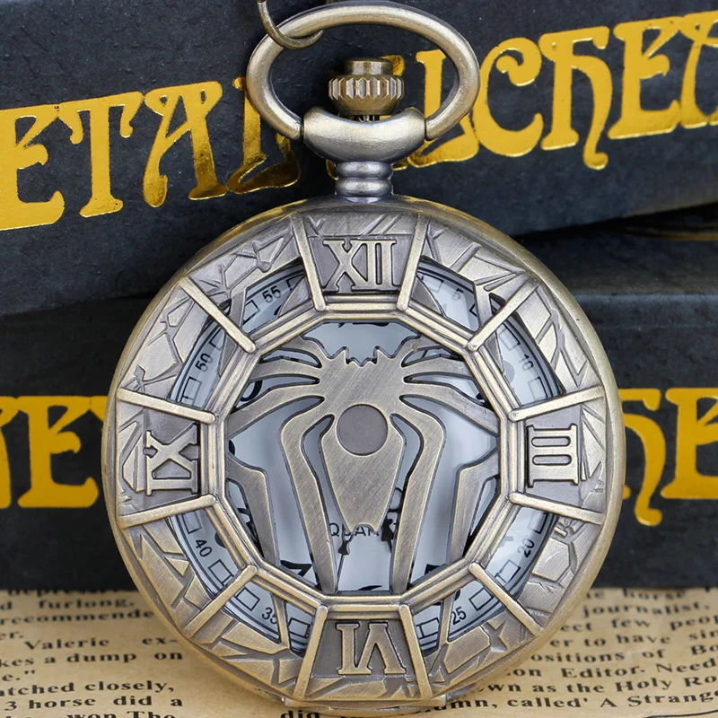 

Hollow Spider Quartz Pocket Watch White Dial Half Hunter Pendant Necklace Clock Best Gifts Boys Unisex