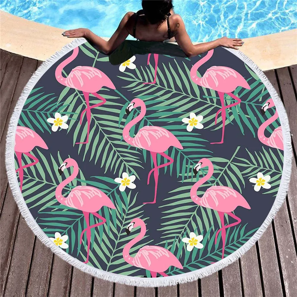Круглое пляжное полотенце с Фламинго из микрофибры круглое Большое одеяло